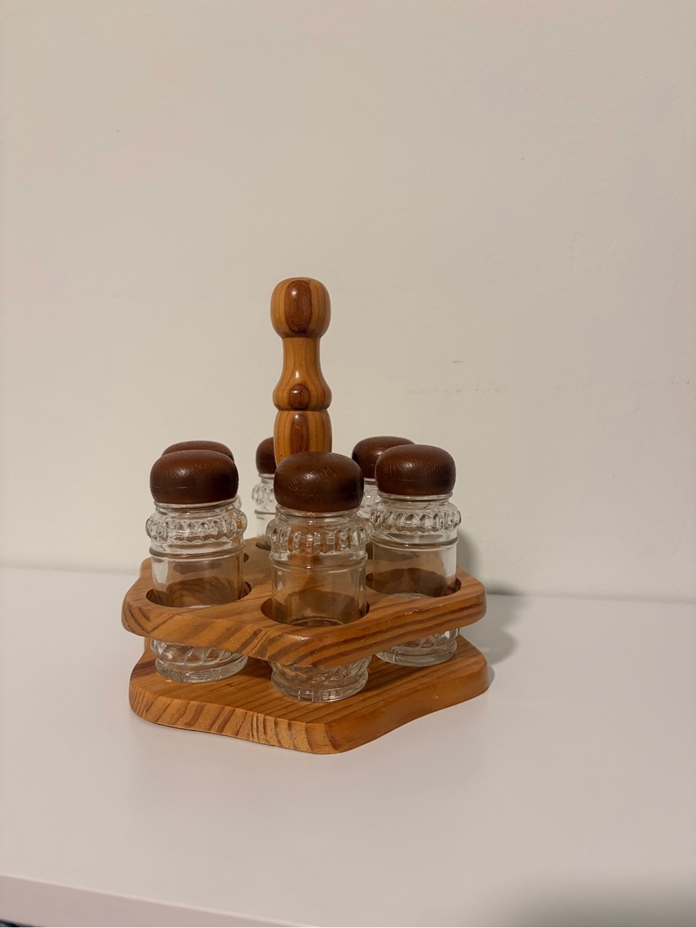 Wooden Spice Rack Set with Glass Jars - Brown